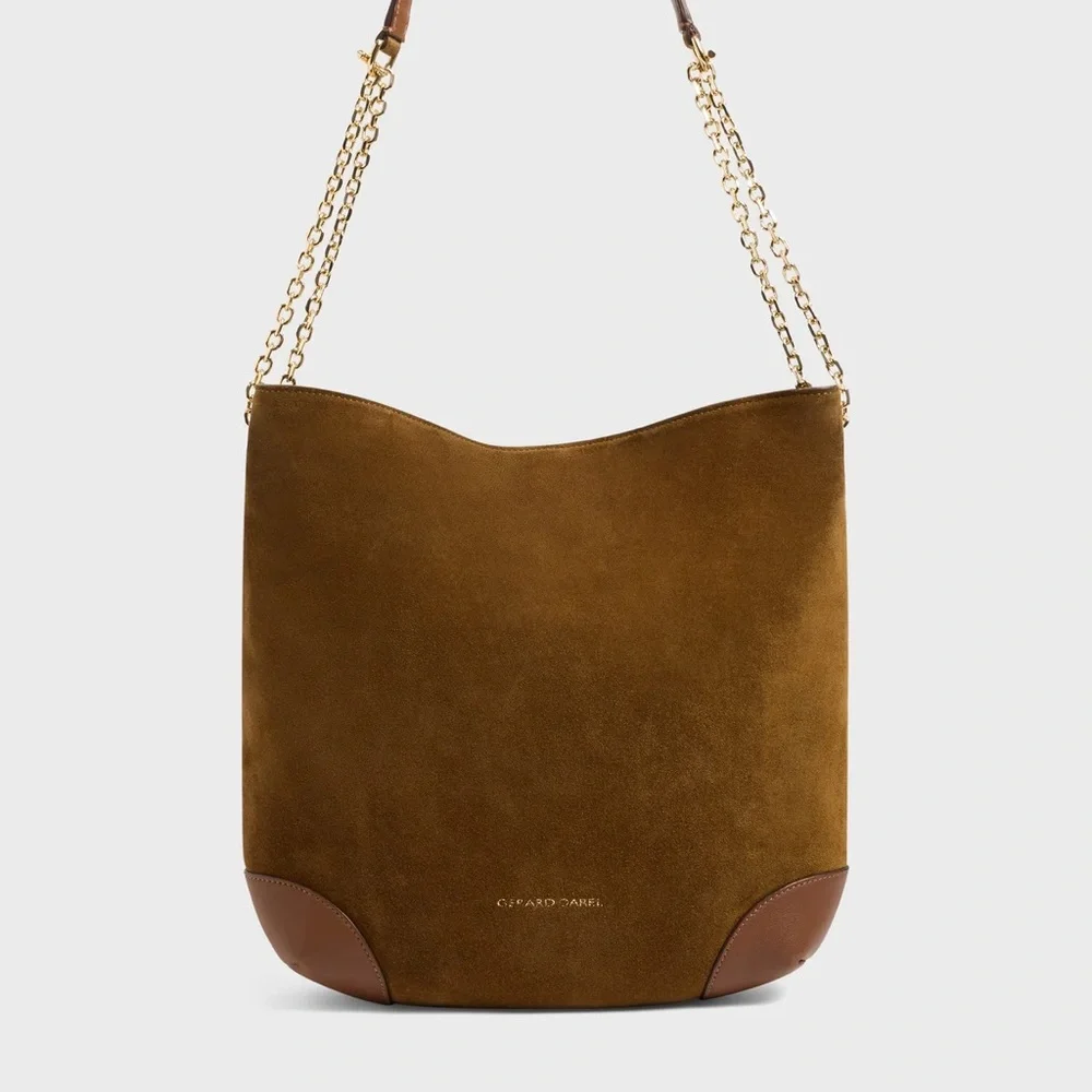 Gerard Darel Suede Leather Hobo Bag Le Charlotte Amber